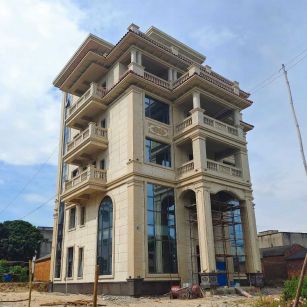 临沧 黄金麻花岗岩石材别墅外墙干挂搭配（雕花栏杆花瓶柱门楼罗马柱）