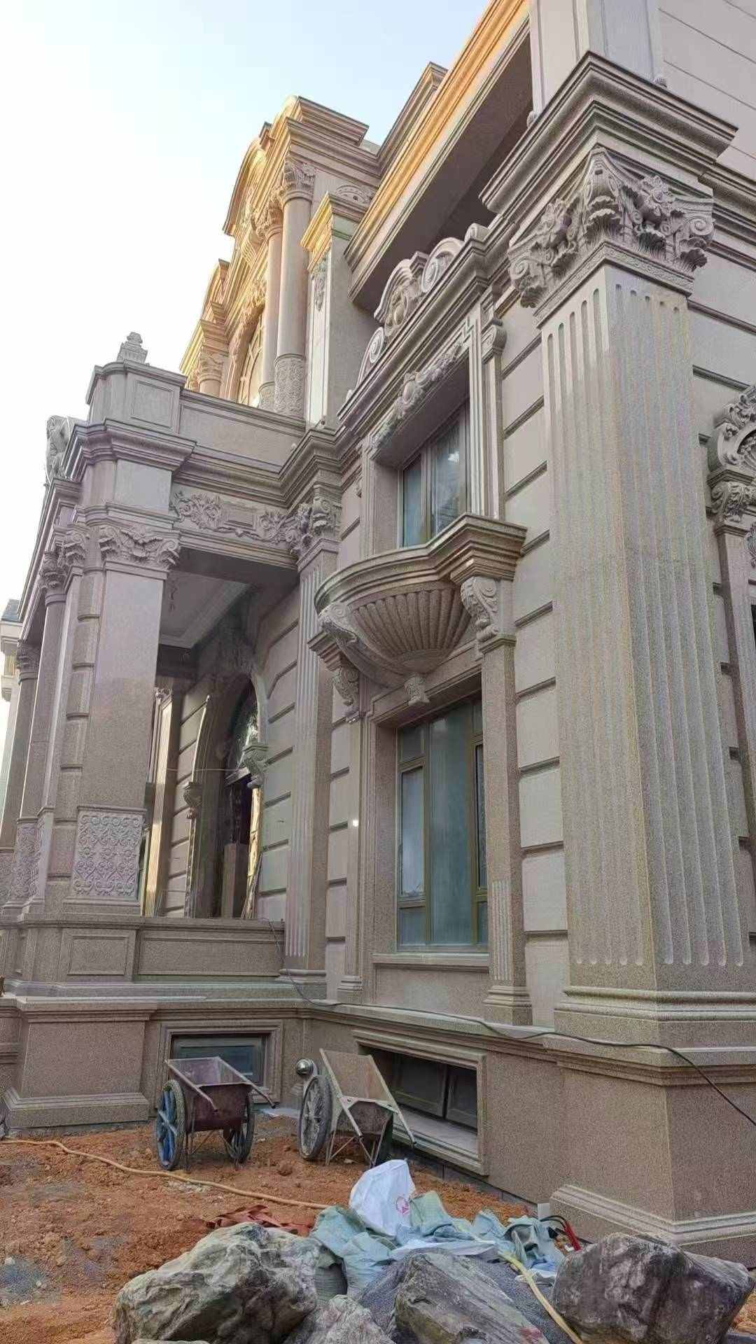 临沧 黄金麻花岗岩光面别墅外墙干挂施工完成