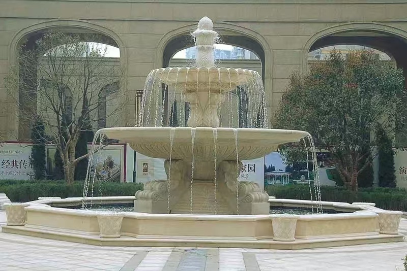 临沧 黄金麻花岗岩异型加工——户外庭院石雕流水喷泉