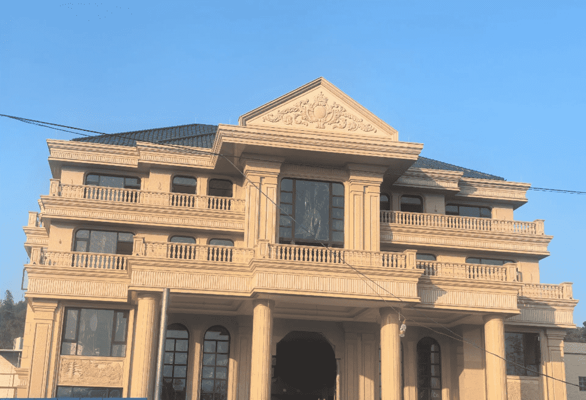 临沧黄金麻别墅外墙干挂石材效果示例